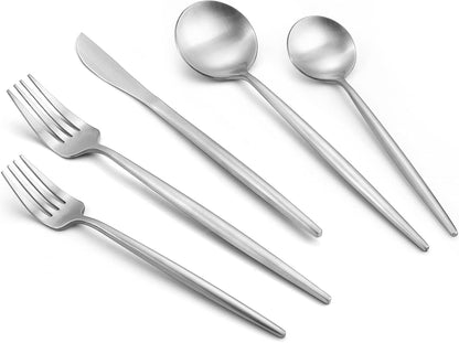 Matte Satin Finish Silverware Set, 40-Piece Tableware Cutlery Set, Utensils Set Service for 8, Dishwasher Safe