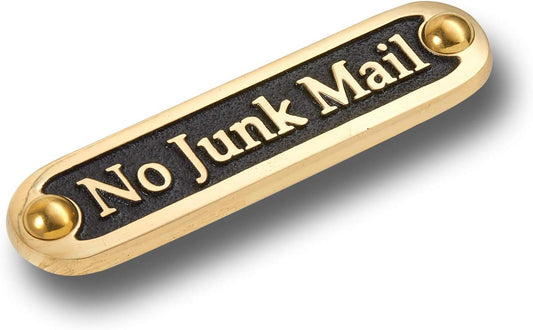 No Junk Mail Metal Brass Door Sign. Traditional Style Home Décor Wall Plaque Handmade By The Metal Foundry UK.