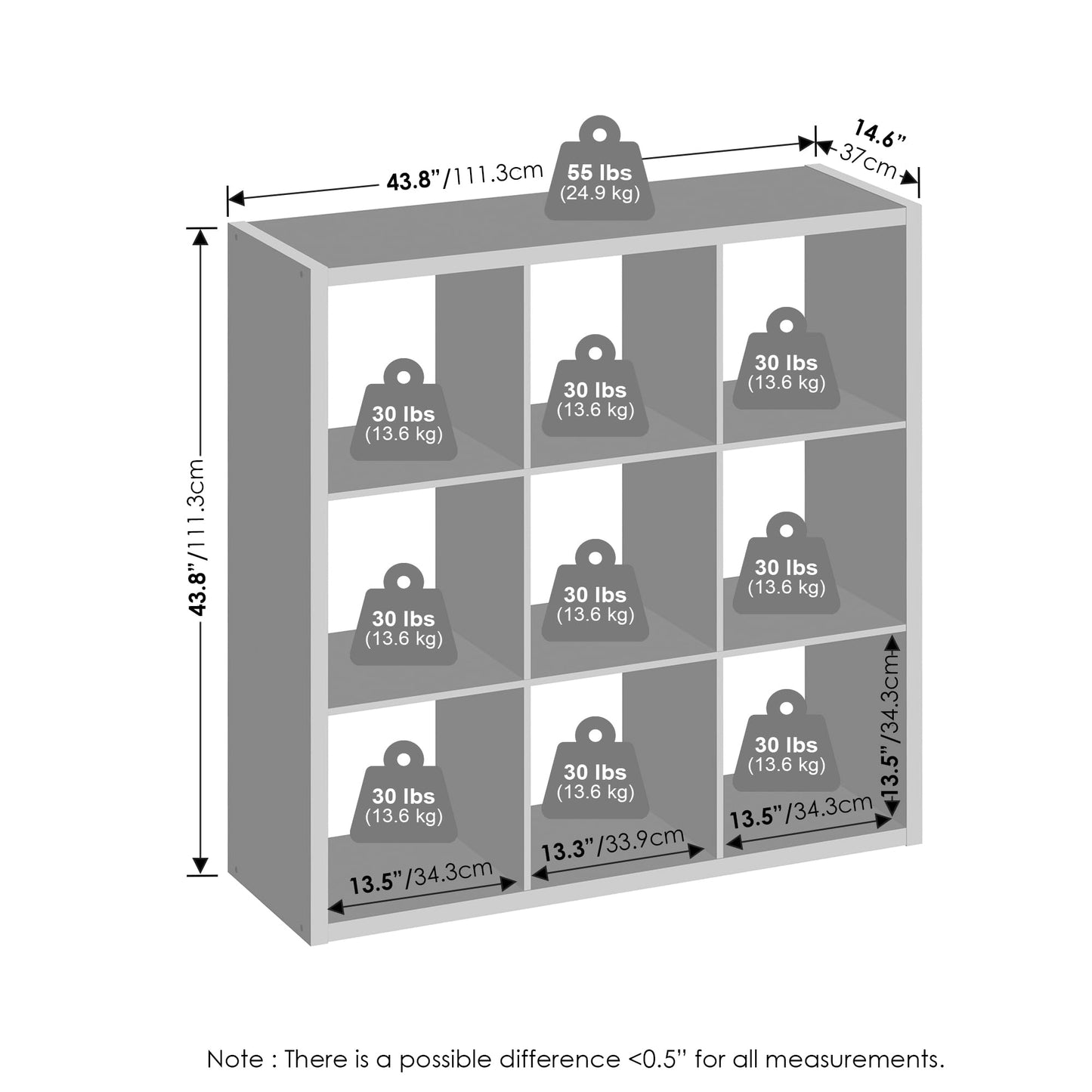 Furinno Simple 9-Cube Storage Organizer, Display Shelf, Light Grey