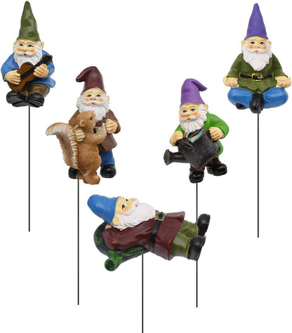 Garden Miniature Gnomes Set of 5PCS,Happy Life Gift for Outdoor Fairy Garden Yard Lawn Décor