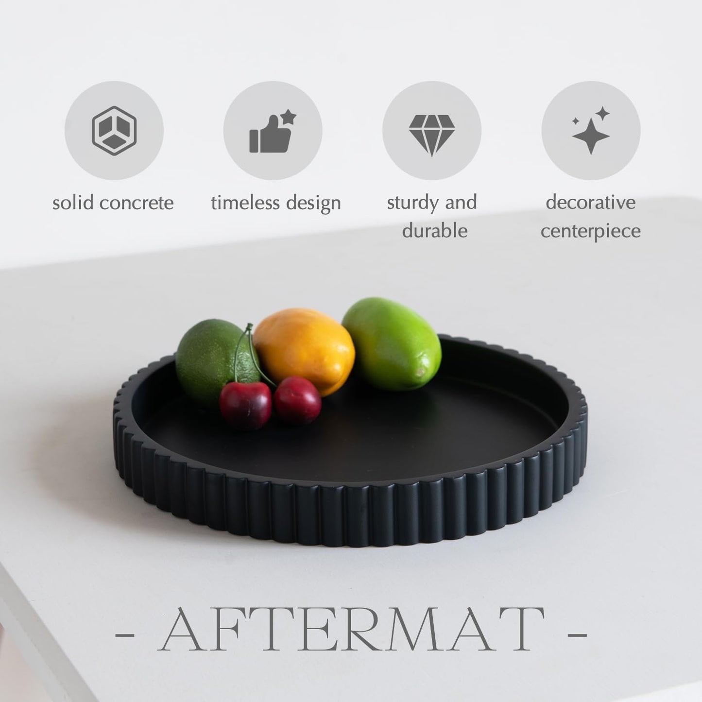 Decorative Tray for Coffee Table, Living Room, Side Table, 2 Packs 11" Black Round Concrete Home Decor Serving Trays for Accent Table, Console Table