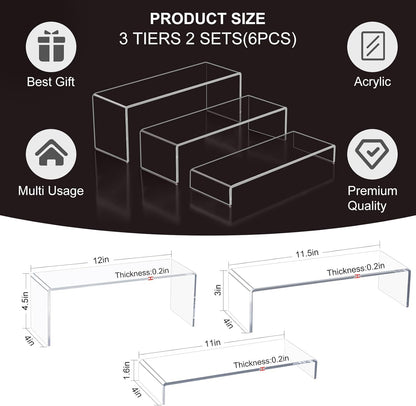 Acrylic Display Risers,12'' Large Display Stands, Thickened to 0.2''(5mm) Stackable Acrylic Shelves for Perfume Display, Clear Risers for Cupcake Stand,Pop Figurines,Tumbler,Food (Clear, 6PCS)