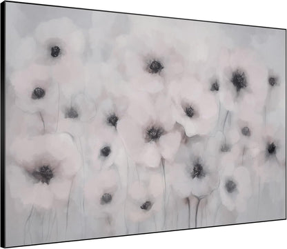 46"x60" Extra Large Framed Wall Art Soft White Poppies Watercolor Floral, Delicate Botanical for Home Living Room Bedroom Decor (Frame Assembly Required)