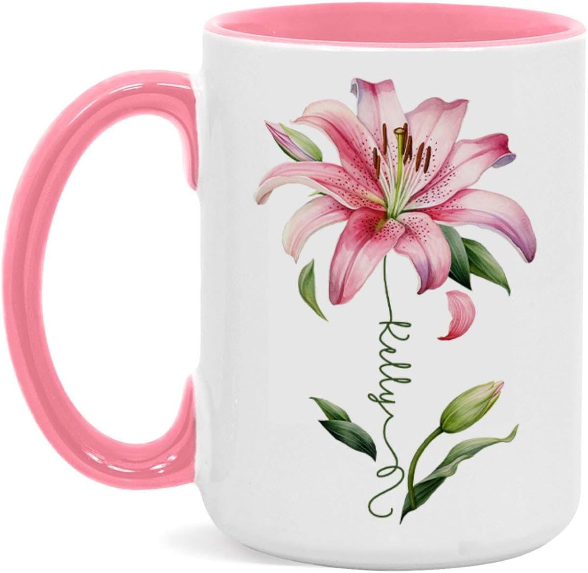 Customized Lily Flower Accent Cup, Novelty Flower Design Mug 11oz 15oz, Personalized Name Lily Lover Ceramic Cup, Custom Flower Decorative Mug, Unique Coffee Cup For Girl