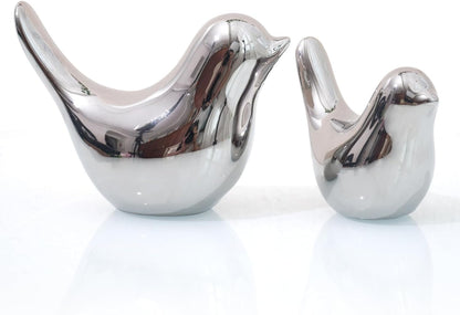 Notakia Small Birds Statues Home Decor Modern Style Decorative Ornaments for Living Room, Bedroom, Office Desktop, Cabinets (2Pcs Silver Birds)