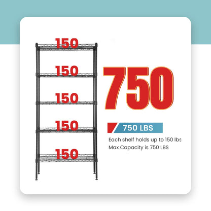 BestOffice Adjustable NSF-Certified Metal Shelf Wire Shelving Unit Storage for Small Places