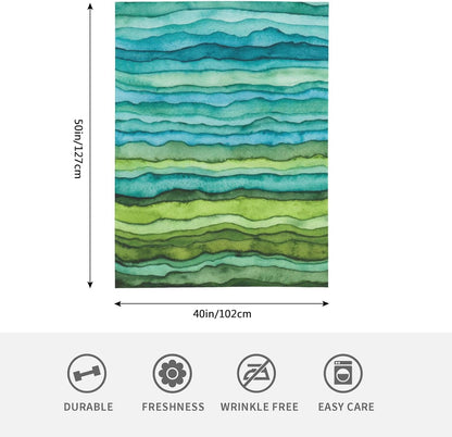 HGOD DESIGNS Watercolor Stripped Waves Blanket for Women, Lightweight Soft Fleece Flannel Throw Blanket Blue and Green Sofa Couch Living Room 40x50 Inch