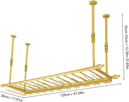 Hanging Wine Rack 47" Wall Mounted Wine Glass Rack Ceiling Adjustable Hanging Bar Glass Holder Shelves for Kitchen Bar Restaurants Industrial Iron Storage Shelf