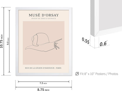 Poster Master Vintage Poster - Retro One Line Snail Drawing Print - Snail Line Art - Minimal Gift for Men, Women, Animal Lover - Abstract Wall Decor for Home, Office, 8x10 White Framed