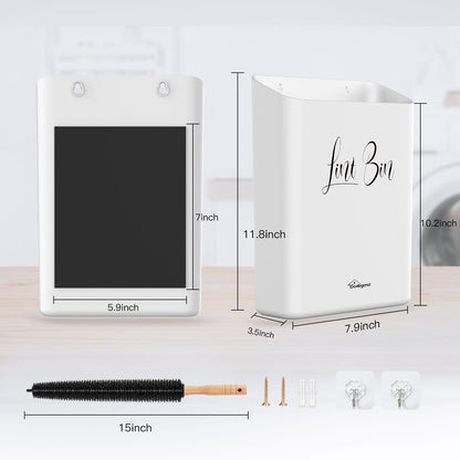 Sealegend Magnetic Lint Bin for Laundry Room with Dryer Lint Brush, Wall Mounted Trash Can Space-Saving Laundry Organization and Storage, White