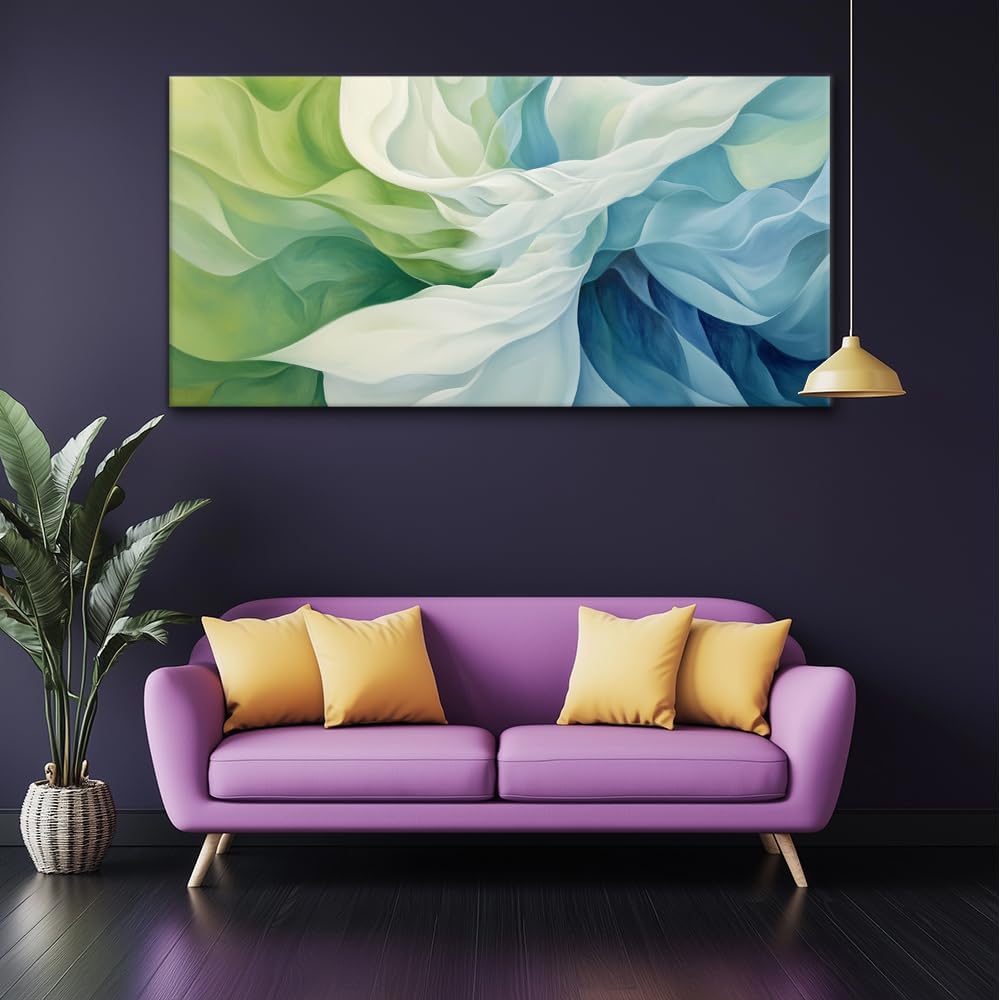 LASMOND Abstract Lines Wall Art for Living Room Canvas Prints Aqua Turquoise Blue Green Artwork Paintings Decor Bedroom Office Girl Woman (58x28 Inches)