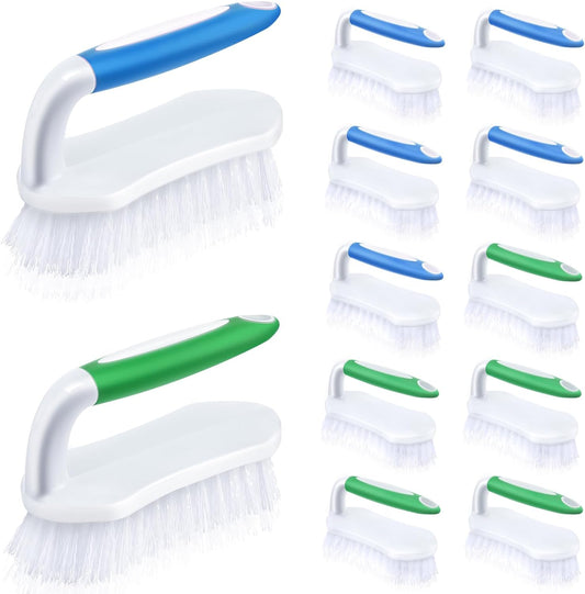 Lallisa 12 Pcs Scrub Brush for Cleaning with Handle Comfortable to Grip Heavy-Duty Flexible Stiff