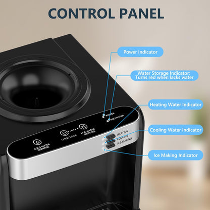 COWSAR 3-in-1 Water Cooler with Ice Maker, Hot & Cold Top Loading, Water Dispenser for 5 Gallon Bottle, 33LBS/24H Ice Maker with Child Safety Lock, Black