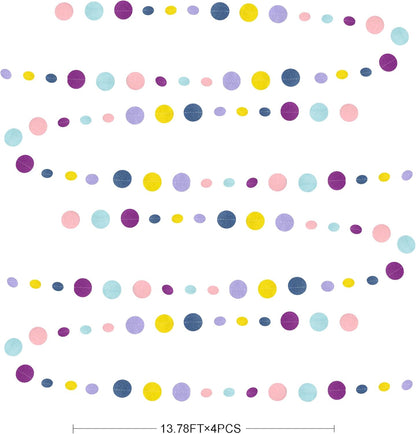 Oh Happy Day Decorations Navy Blue Yellow Purple Pink Boho Felt Circle Dot Garland Hanging Polka Dot Streamer for Classrooms Preschool Everyone is Welcome Homeschool Nursery Birthday Baby Shower Decor