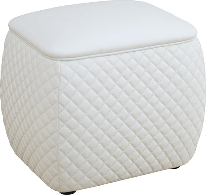 Ottoman Rectangular Storage Ottoman Bench, Faux Leather Footrest, Stool Footstool for Living Room, Bedroom, Entryway, White, 19.5"x15.5"x18"