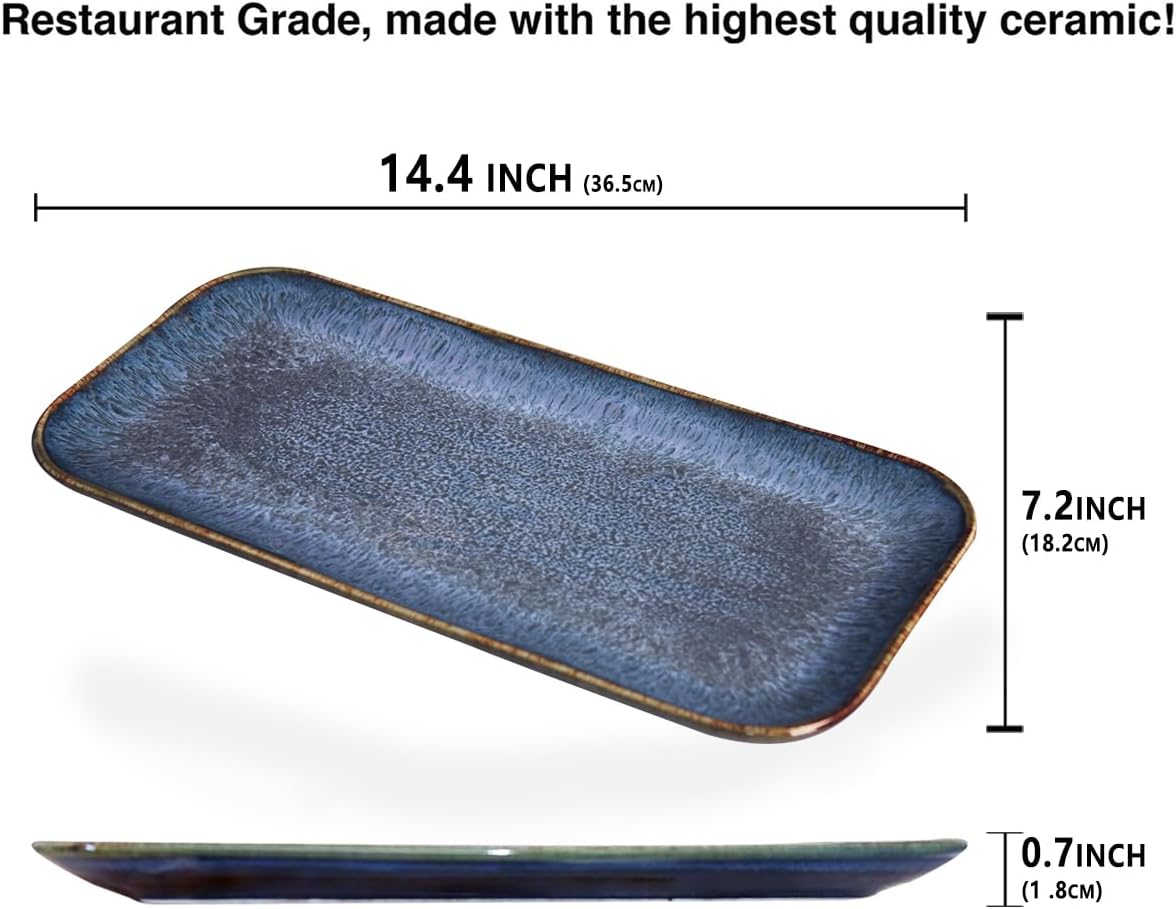 Porcelain Plate Set Large Serving Tray Set of 4, Reusable Serving Platters for Party Food, Cookie, Appetizer, Charcuterie, Snack, Dessert Display,Stackable Kitchen Dish 14.4 INCH