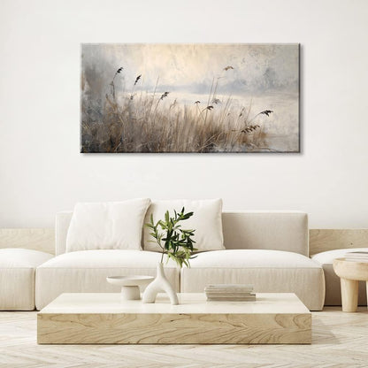 LASMOND Vintage Meadow Wall Art for Living Room Reed Grass Canvas Painting Prints Large Retro Rustic Cottagecore Countryside Landscape Farmhouse Bedroom Artwork Home Decor (30x16 Inches)
