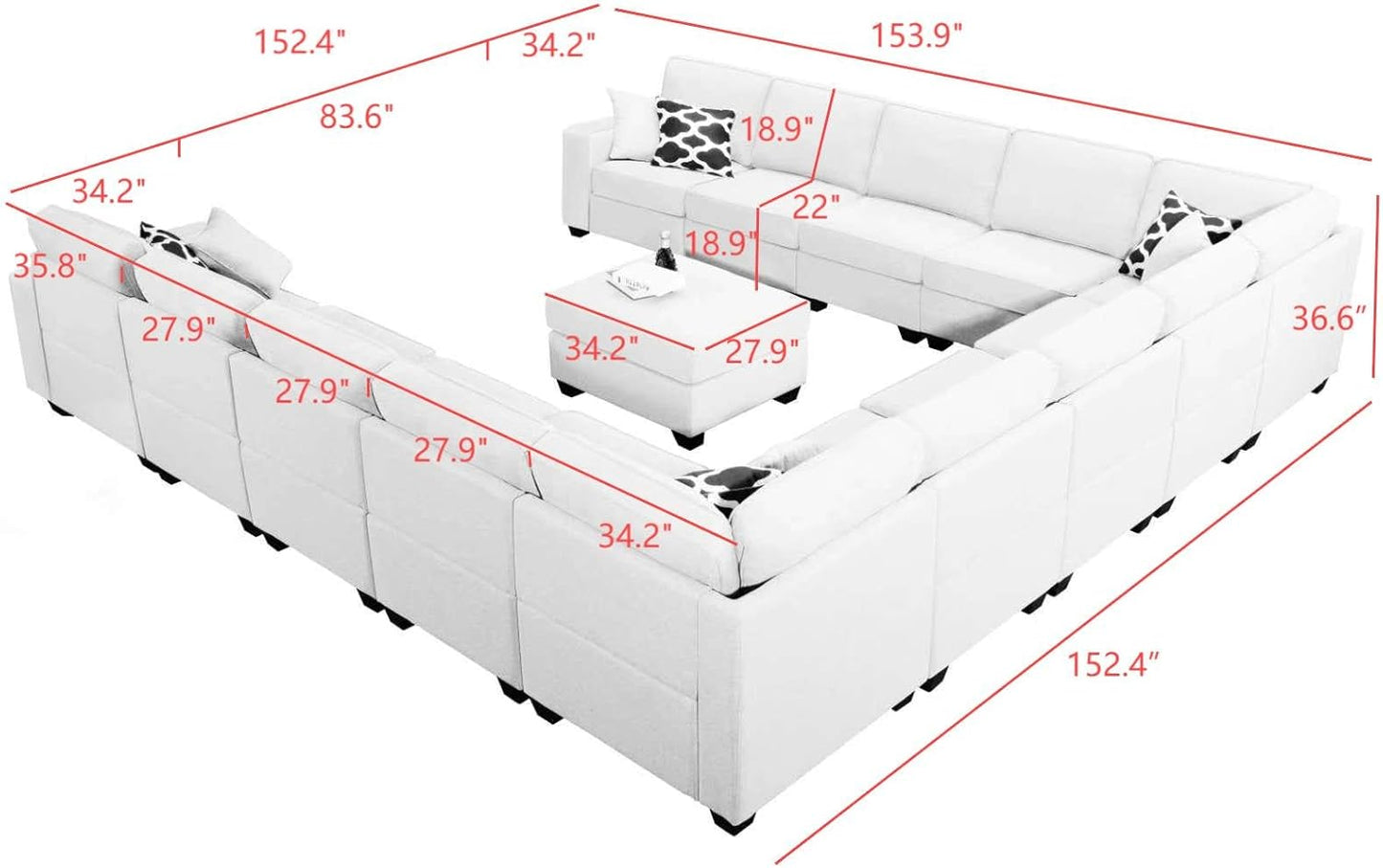 L Lengend Vansen Modular Sectional Sofa U Shaped Couch with Ottoman Modern Reversible Corner Sectional Couch for Living Room (Cream, U Shaped Sofa-6)