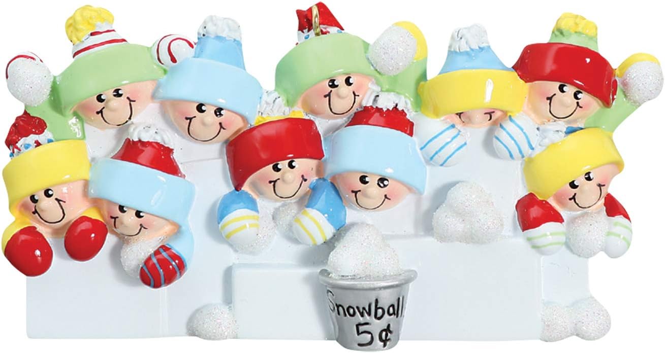 3D Snowball Fight Family of 10 Ornament 2025 Personalized Family Christmas Ornaments 2025 | Snowman Winter Holiday Personalized Tree Ornaments for Grandchildren, Siblings & Grandkids of Ten Ornament