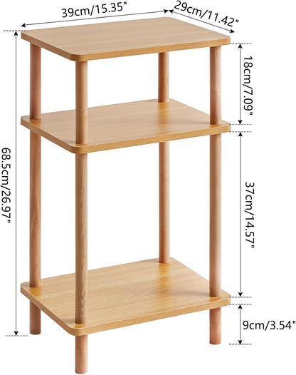 IBUYKE 3-Tier Side Table, Solid Wood Tall End Table with Storage Shelves, Nightstand Bedside Table for Living Room Bedroom Office, No-Tool Assembly, Natural UWST003N