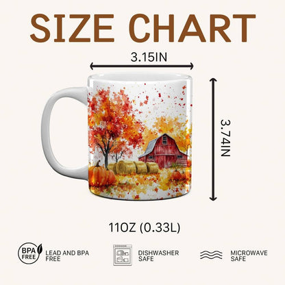 Fall Farm Coffee Mug - Farm Lover Mugs Gifts for Women Men - Autumn Decor Gifts For Home Farmhouse Thanksgiving - 11oz Printed Ceramic Mug (White)