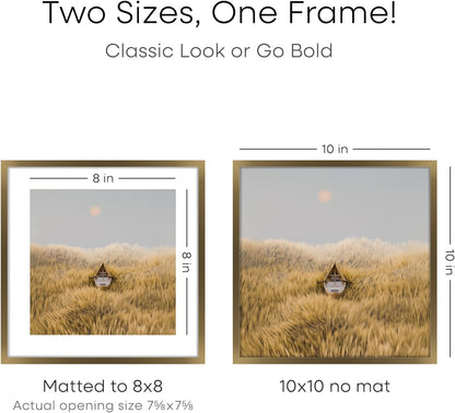 Homeforia 10x10 Picture Frame Bronze, High End Metal 10 by 10 Square Brass Frames with Mat 8 x 8 Photo, 10x10 Poster Frame Matted to 8x8 Art, Wall or Tabletop Frame, Tempered Glass, Wall Kit, Set of 1