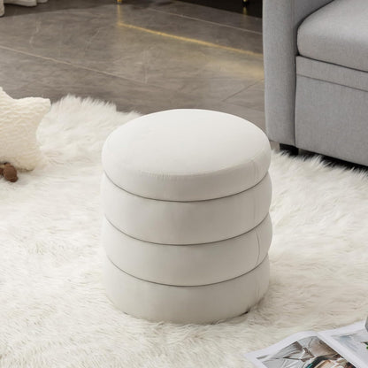 Furniliving Modern Round Ottoman, Soft Bedroom Ottoman Footstool Round Ottomans Stool for Living Room, Bedroom, Makeup Room, White, Velvet