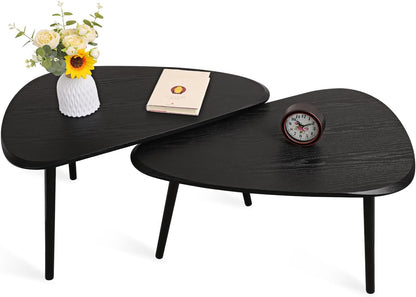 Black Nesting Coffee Tables Set of 2 End Bamboo Table for Living Room Bedroom Apartment Modern Industrial Simple Nightstand 32" D x 20" W x 18.5" H