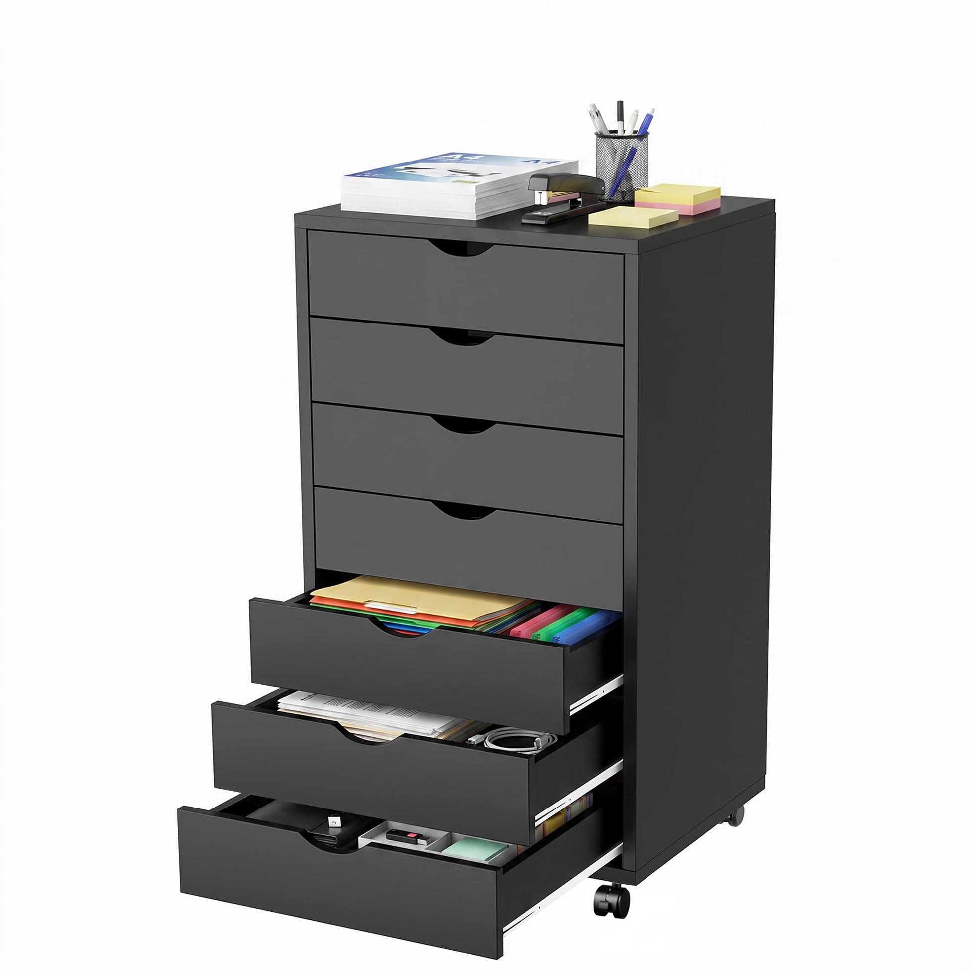 7 Drawer File Cabinet, Storage Drawers with Wheels for Home Office