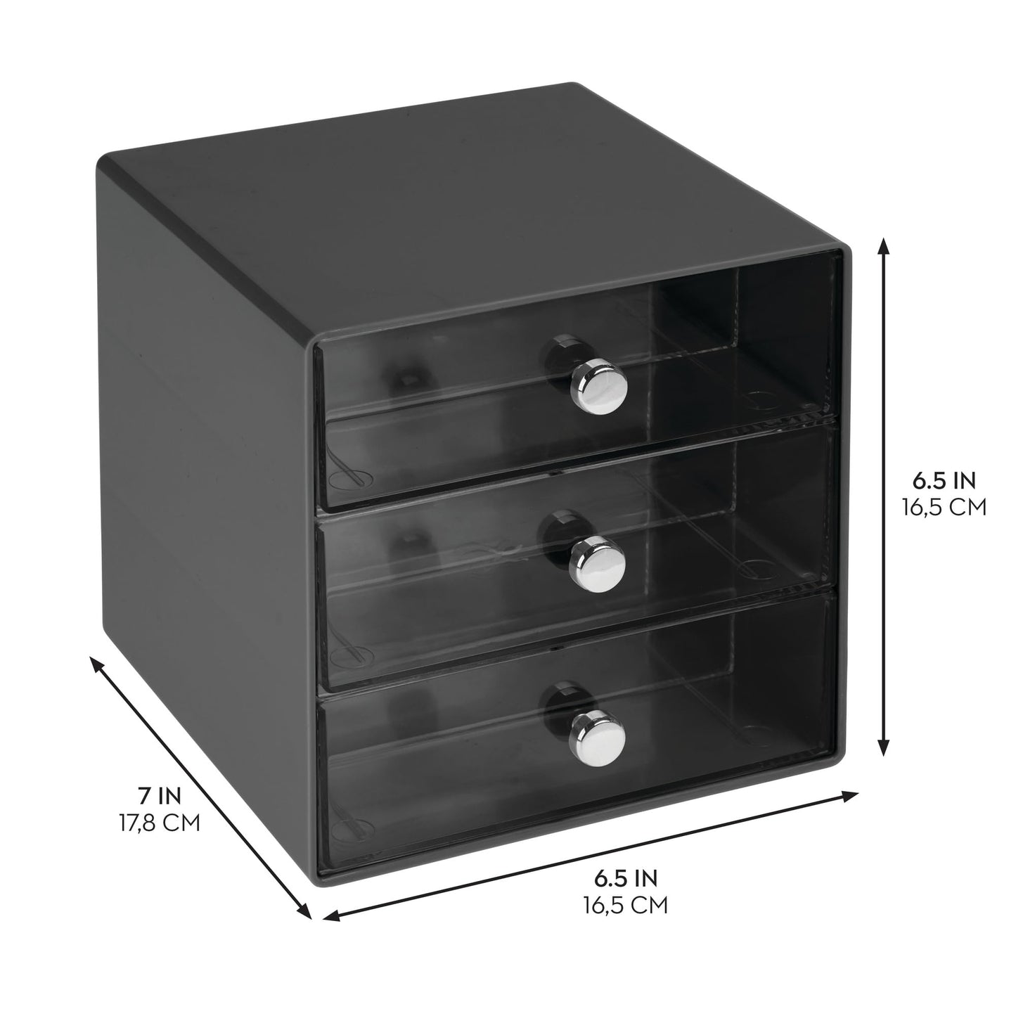 iDesign Divided 3-Drawer Stackable Organizer for Glasses, Sunglasses, and Readers - Black/Clear