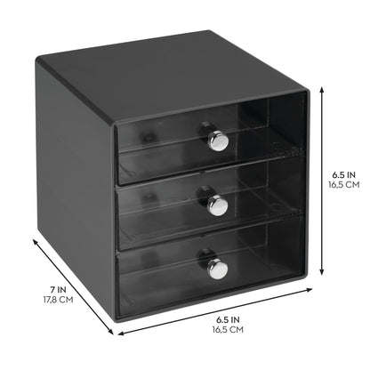 iDesign Divided 3-Drawer Stackable Organizer for Glasses, Sunglasses, and Readers - Black/Clear