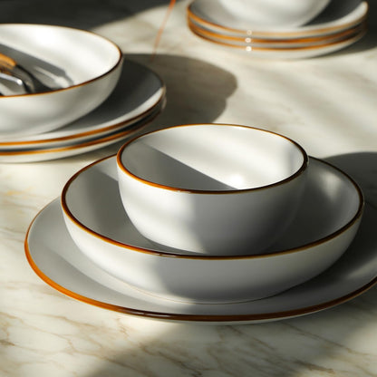 Stone Lain Brasa Modern Stoneware 16 Piece Dinnerware Sets, Plates and bowls Sets, Dish Set for 4, White