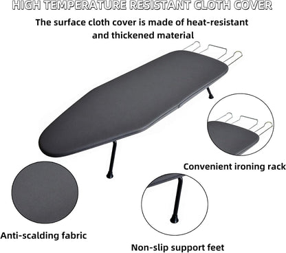 Compact Foldable Tabletop Ironing Board - with Iron Rest and Heat Resistant Cover, Portable Non-Slip Mini Iron Board for Home and Travel