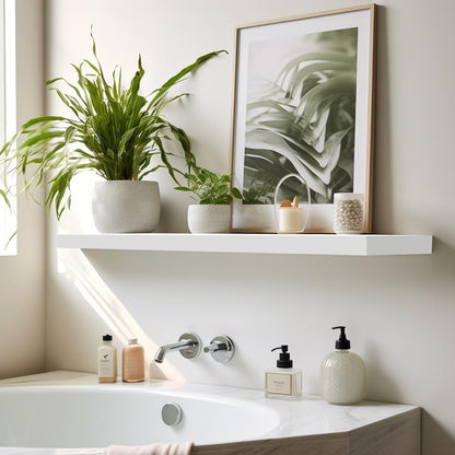 LaVie Home Floating Shelves, 24 Inch Wall Shelf Set of 2, Hanging Shelf with Invisible Brackets, Wall Decor for Bathroom, Bedroom, Living Room, Kitchen Storage, Modern White