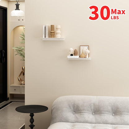 JOOM White Floating Shelves for Wall Storage, Metal Wall Shelves for Living Room, Bathroom, Kitchen, 12” Small Display Shelves for Collectibles(2 PCS)