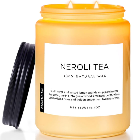 M&SENSE Neroli Tea Scented Candle, 19.4oz 110 Hours Long Lasting Burn 2 Wick Non Toxic Natural Soy