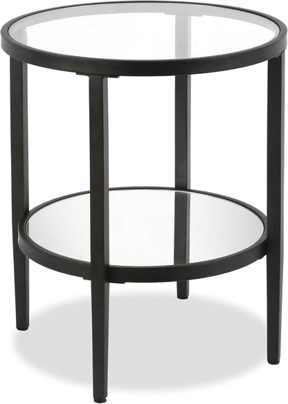 Henn&Hart 20" Wide Round Side Table with Mirror Shelf in Blackened Bronze, Table for Living Room, Bedroom