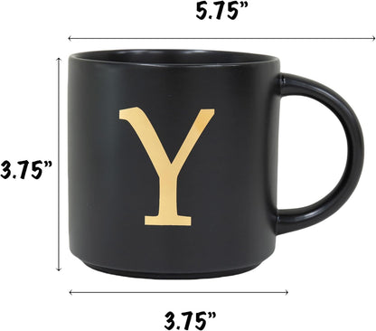 COLLECTIVE HOME - Monogram Ceramic Mugs, 15 oz Golden Initial Black Coffee Cups, Elegant Alphabet Tea Mugs, Elegant Personalized Mug with Gift Box, Unique Mug with Double Side Capital Lette (Y)