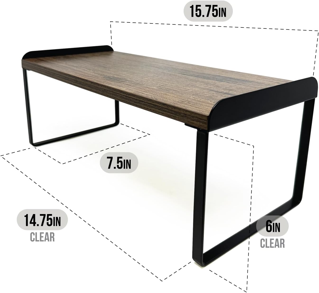 Mitus Shelf Organizer and Storage, Tiered Wood Cabinet Rack for The Kitchen Counter, Bathroom Counter, Pantry Cupboard, Office Desk Bookshelf, 16" Wide Walnut Brown and Black