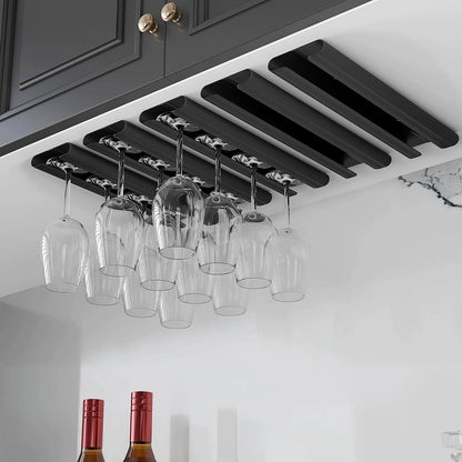 GeLive 12 Inch Wine Glass Holder Under Cabinet Stemware Rack Wine Glass Hanger Storage Organizer for Kitchen and Bar Aluminum Alloy Set of 2 (Black)