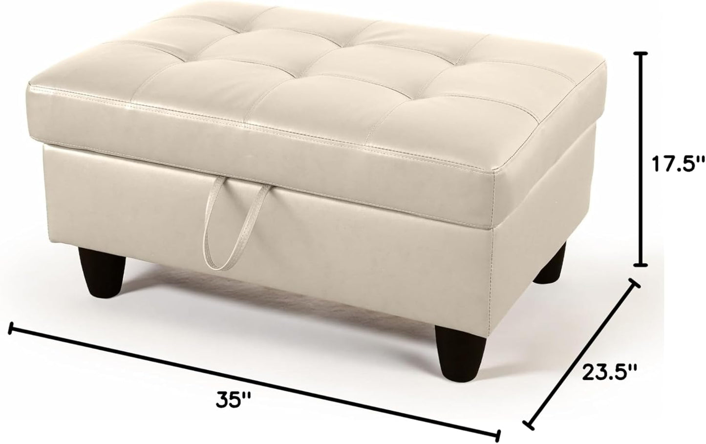 Ottoman Rectangular Storage Ottoman Bench, Faux Leather Footrest, Coffee Table, Stool Footstool with Hinged Lid for Living Room, Bedroom, Entryway, Champagne, 35"x23.5"x17.5"