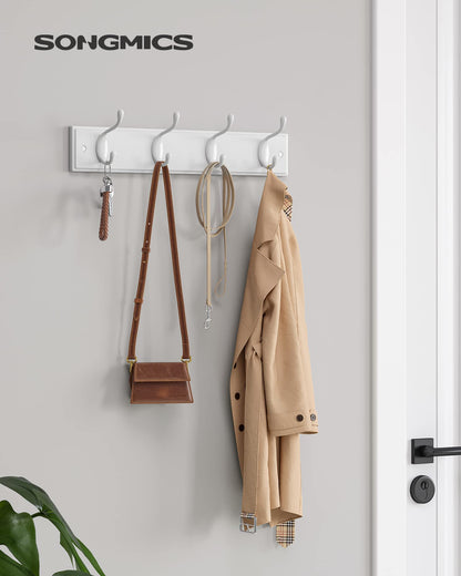 SONGMICS Wall-Mounted Coat Rack, Hook Rack, 8 Dual Metal Hooks, White
