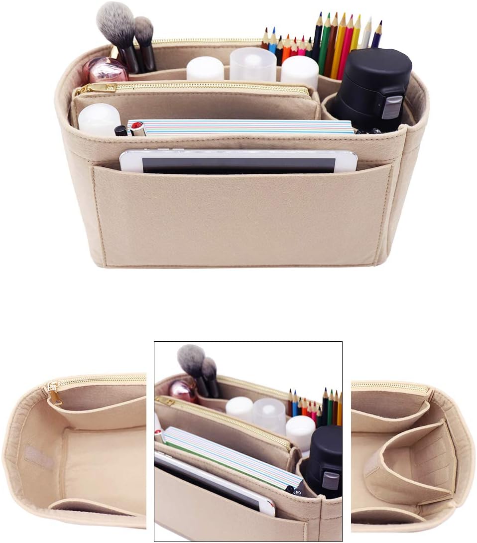 LEXSION Felt Purse Bag Organizer Insert with zipper Bag Tote Shaper Fit Speedy Neverful PM MM