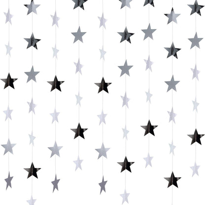 Patelai Glitter Star Garland Banner Decor 130 Feet Star Hanging Bunting Banner Twinkle Backdrop for Homecoming Classroom Wedding Birthday Halloween Christmas Party Supplies(Silver)