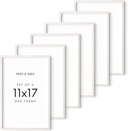 HAUS AND HUES Set of 6 11x17 Picture Frame - 11x17 Frames Wood Picture Frames, Collage Picture Frame 11x17 Wooden Frames, 11x17 Poster Frame Wooden Picture Frames Collage Wall Decor (White Oak)