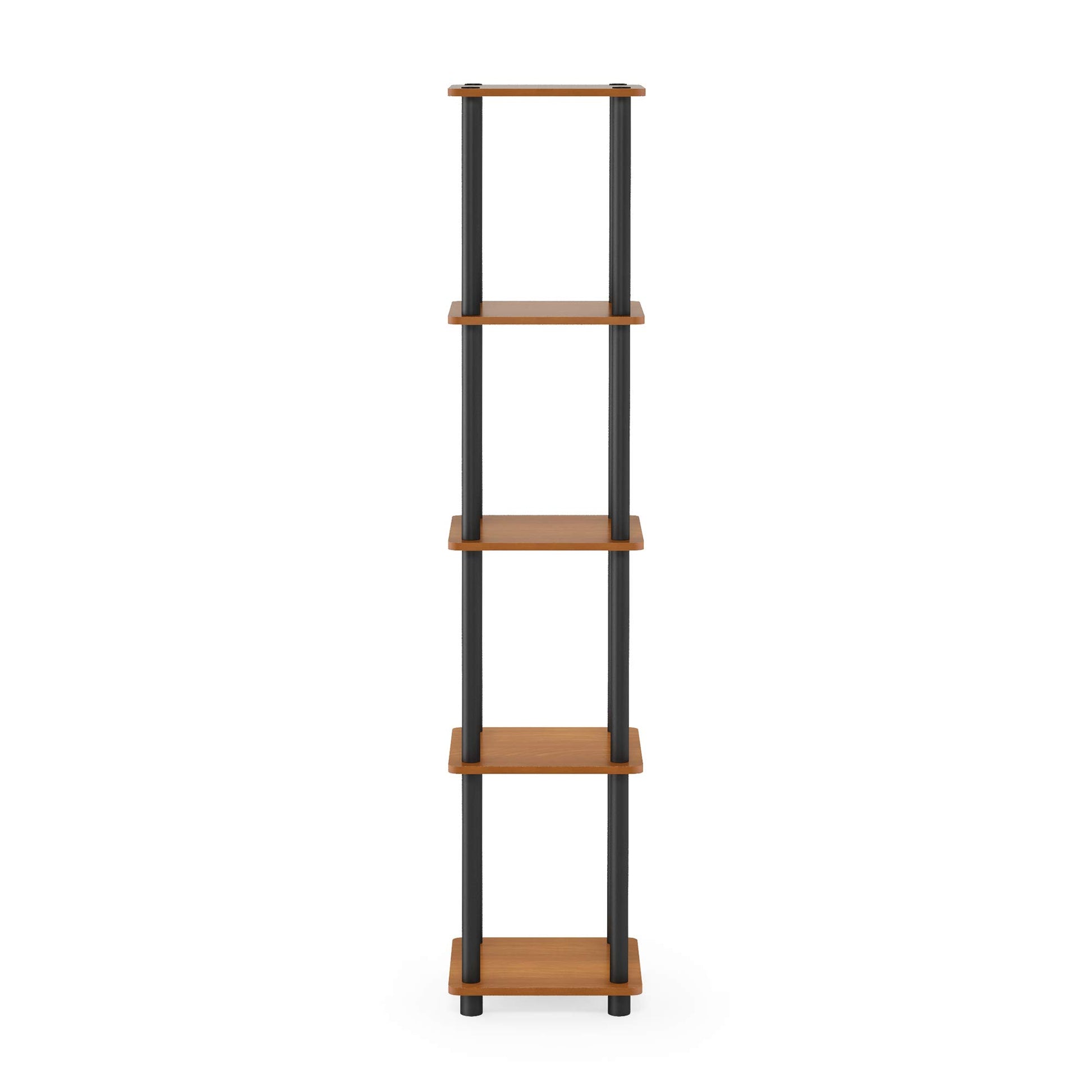 FURINNO Turn-N-Tube 5-Tier Corner Square Rack Display Shelf, Round, Light Cherry/Black