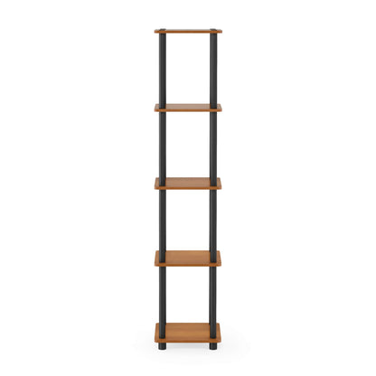 FURINNO Turn-N-Tube 5-Tier Corner Square Rack Display Shelf, Round, Light Cherry/Black