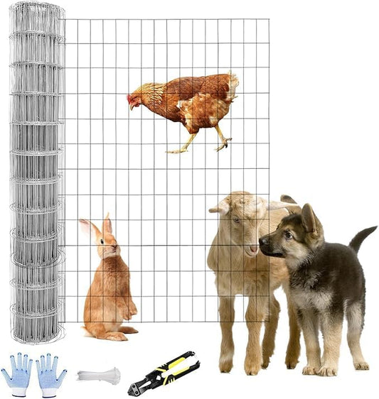 Tongmo 4 ft x 50 ft Galvanized Welded Wire Fence, 16GA Garden Chicken Wire Fence Roll, Mesh Size 2"
