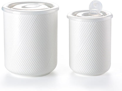 Food Storage Containers with Airtight Lids: Ceramic Canister Sets for Kitchen Countertop - Porcelain Jar for Coffee Tea Flour Sugar Rice Cookies Candy - White (23+42 oz)