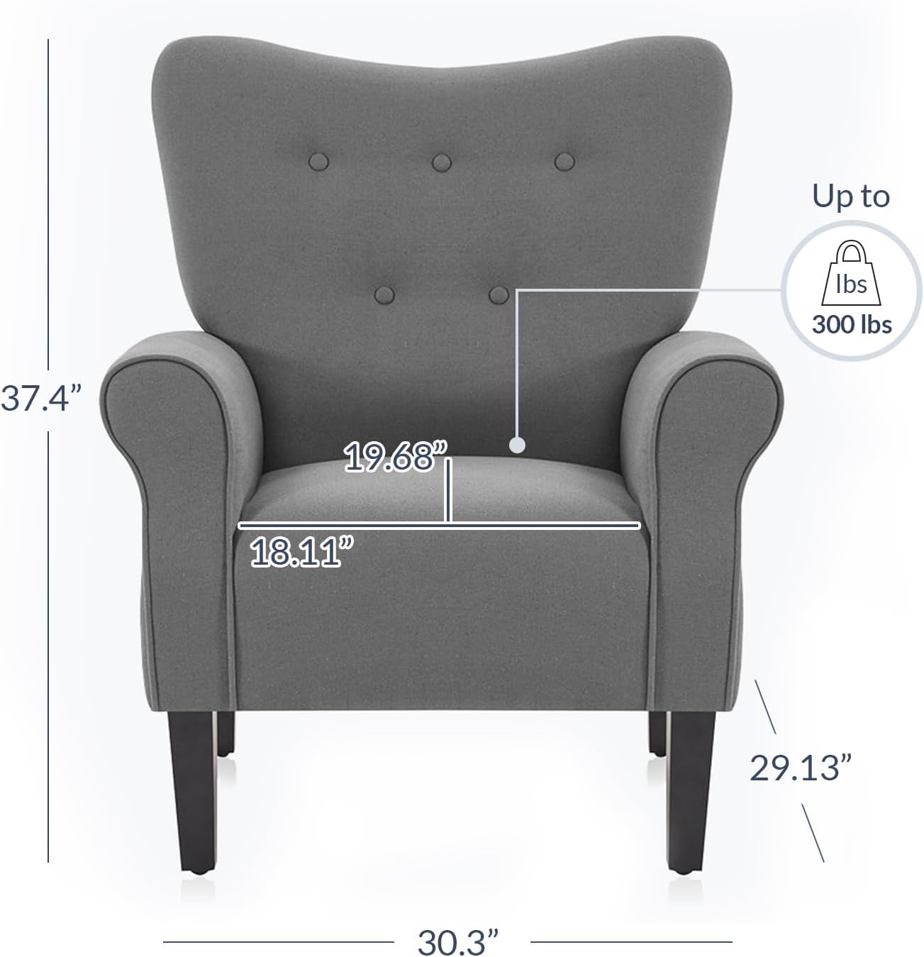 BELLEZE Modern Accent Chair, High Back Armchair, Upholstered Wingback Side Chair, Padded Single Sofa with Wooden Legs for Living Room, Bedroom - Gray